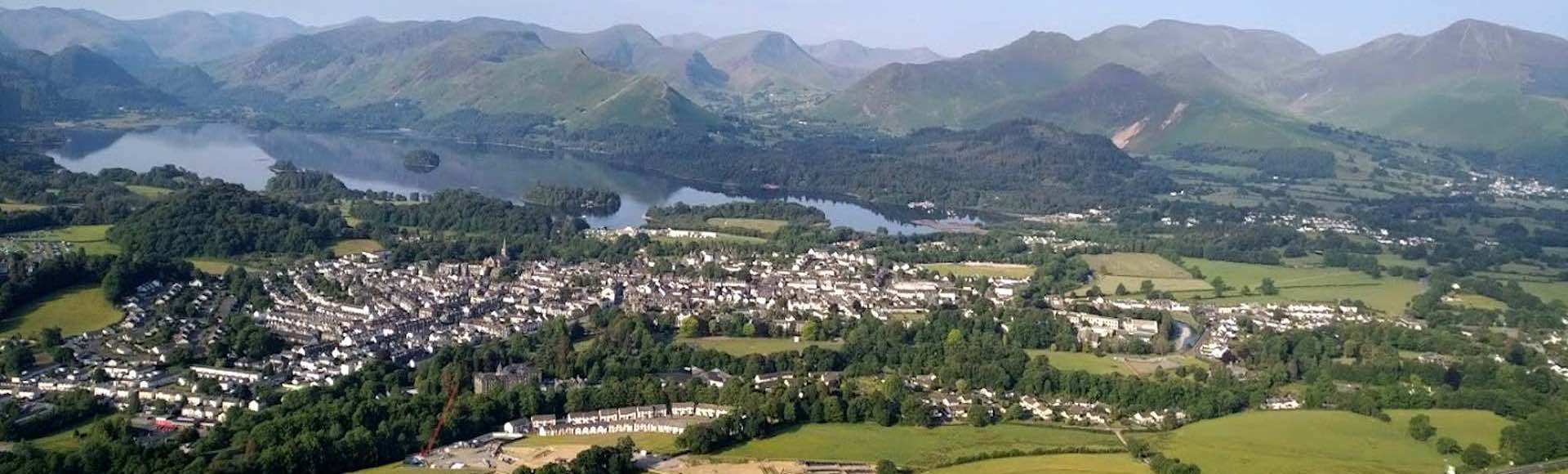 Ariel view of Keswick & Derwentwater in the Lake District